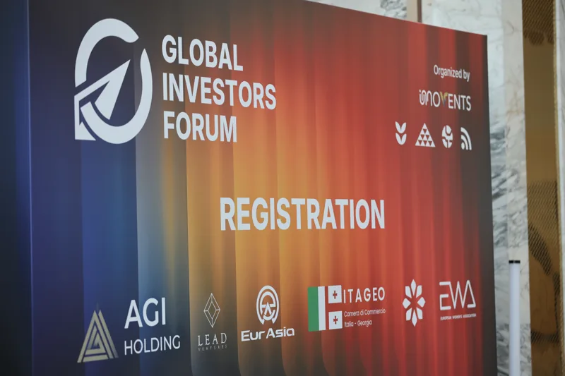 Registration signage at Global Investors Forum at GIF Georgia 2025.