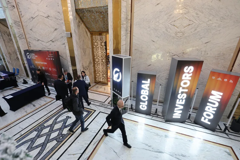 An overhead view of the venue foyer and GIF banners at GIF Georgia 2025.
